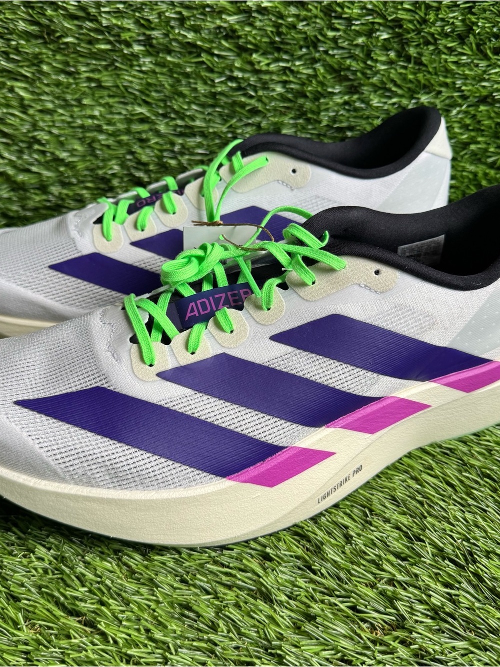 Size 12 - Adidas Adizero Evo SL Lime Purple Burst Mens Shoes Running New JS4456